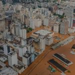 Vista aérea dos estragos causados pelas fortes chuvas no Rio Grande do Sul