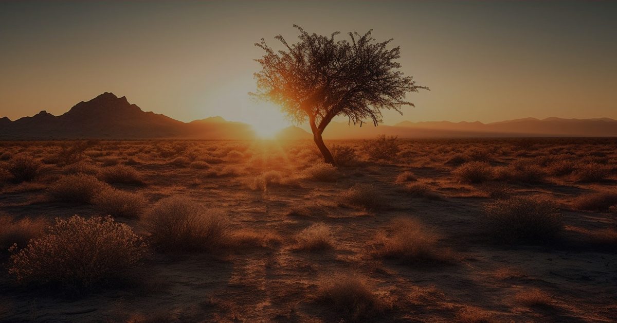 Silhueta de árvore na duna de areia ao pôr do sol