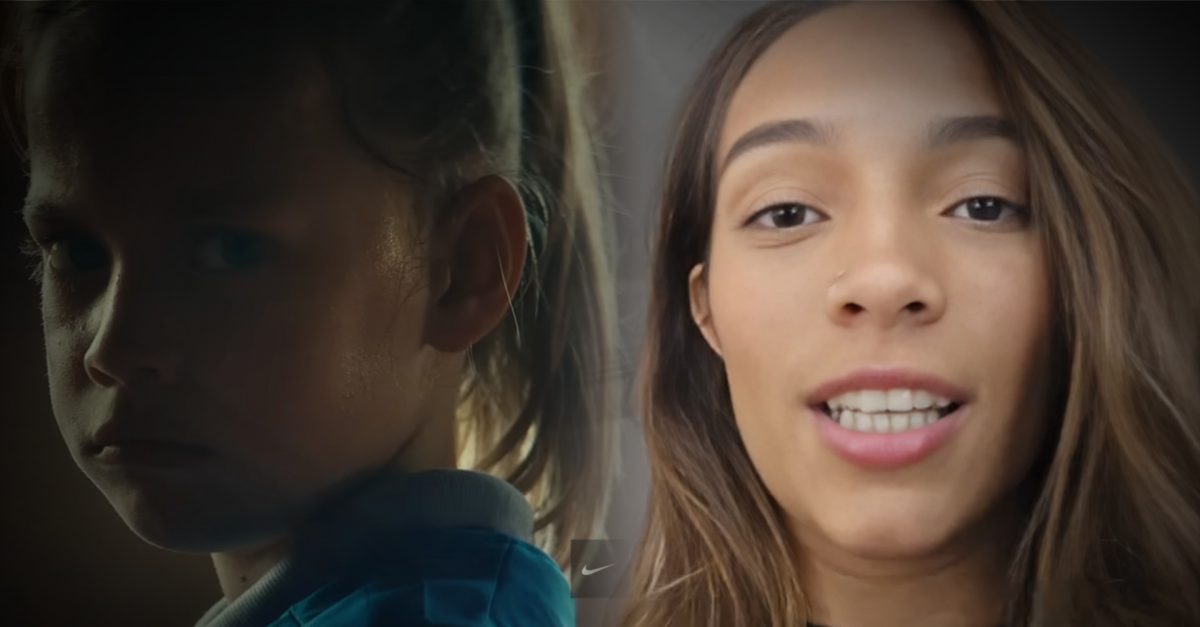 Na esquerda, rosto de garotinha estampada na campanha da Nike para os jogos olímpicos. Na direita, a skatista Rayssa Leal.