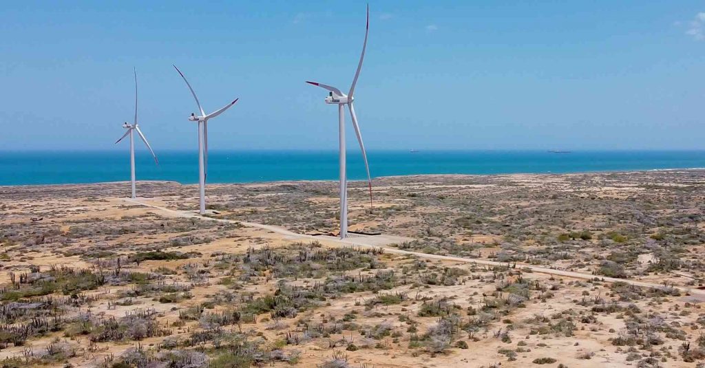 Parque eólico na costa de La Guajira, Colômbia: norte país é considerado o “epicentro” da transição energética