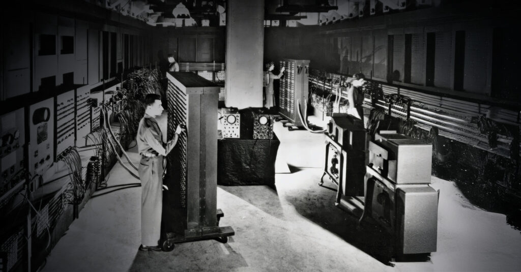 Eniac, o primeiro computador, em 1946: início do período de convivência (e dependência) do homem com a tecnologia