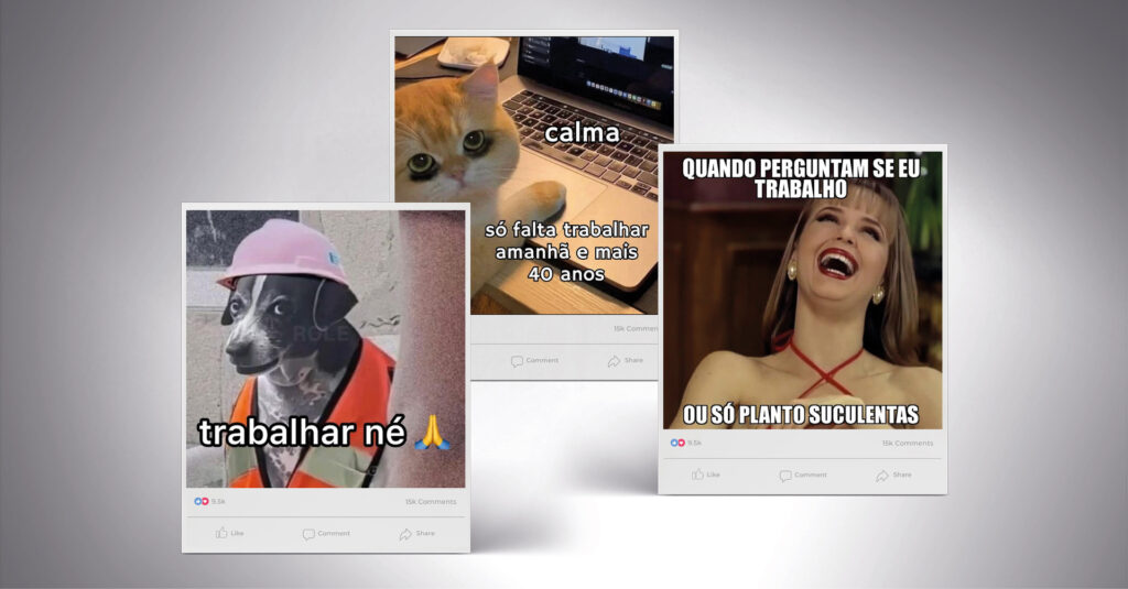 Fotomontagem feita com base em memes publicados nas redes sociais